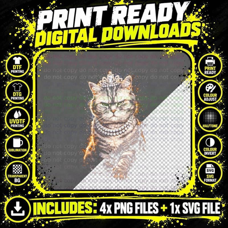 Royal Crowned Cat T-Shirt, Halftone Old Money Luxury Png SVG Digital Bundle