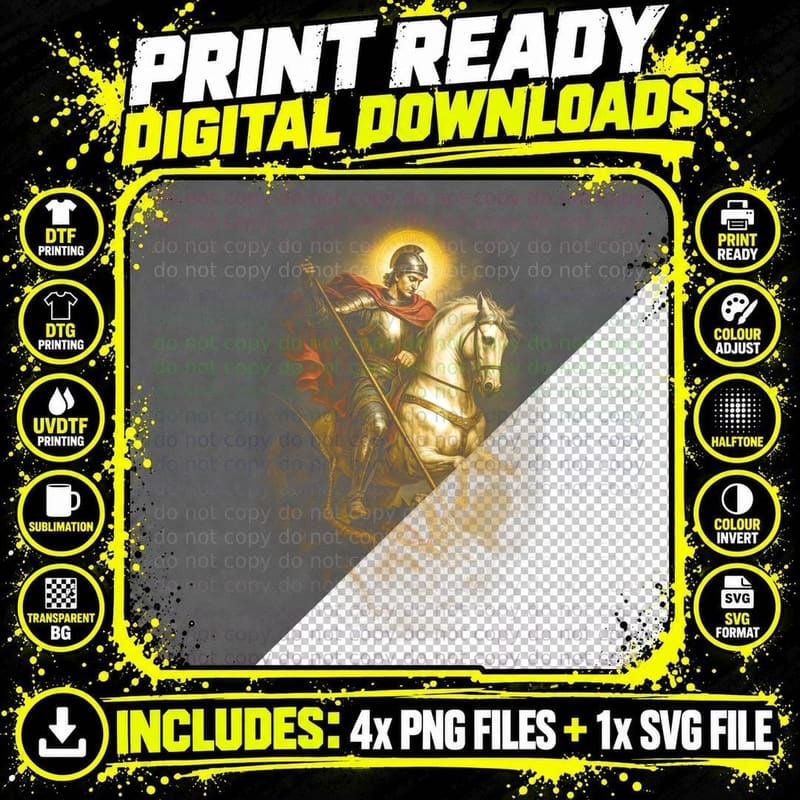 Saint George T-Shirt, Halftone Dragon Slayer Saint Png SVG Digital Bundle