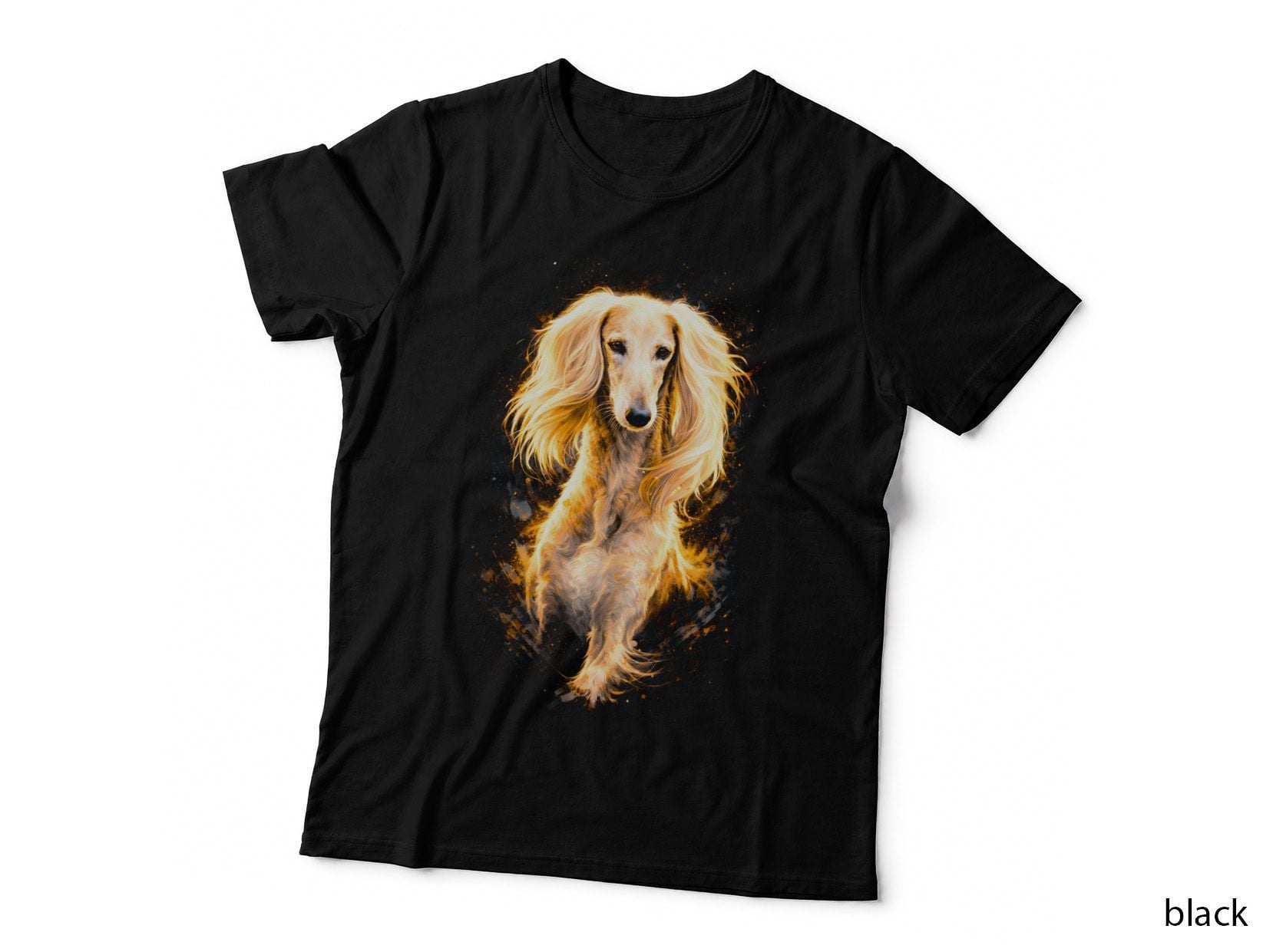Saluki T-Shirt, Halftone Fire Saluki Dog Graphic Tee, Cute Puppy Shirt