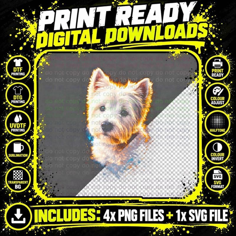 Scottish Terrier T-Shirt, Halftone Fire Scottie Dog Png SVG Digital Bundle