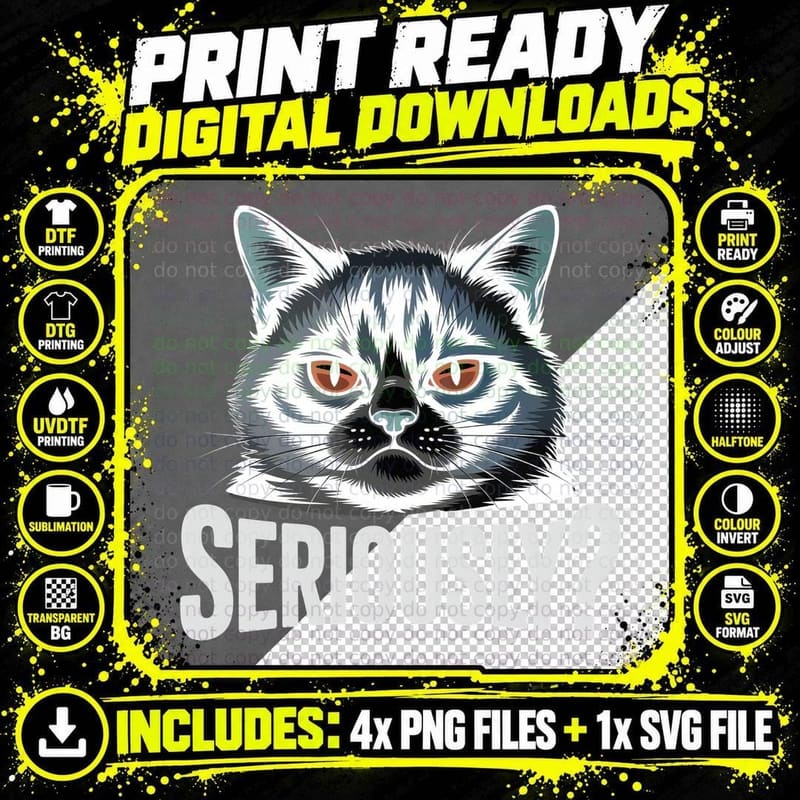 Seriously Cat T-Shirt, Grumpy Cat with Blue Eyes Graphic Png SVG Digital Bundle