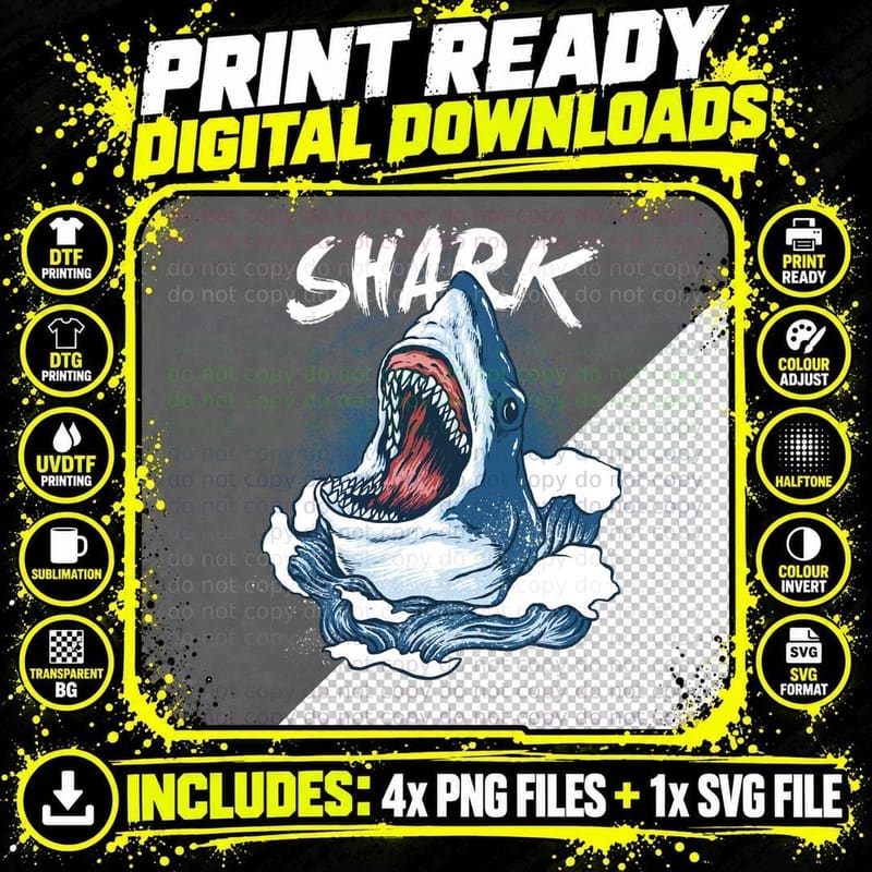 Shark Great White with Open Mouth Blue Water Ocean Png SVG Digital Bundle