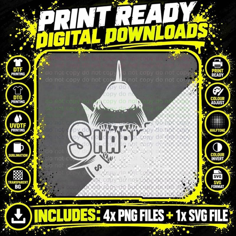 Sharky Surfing Shark Monochrome Street T-Shirt Png SVG Digital Bundle
