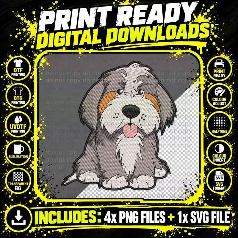 Shih Tzu Dog Grey and White Fluffy with Beard T-Shirt Png SVG Digital Bundle