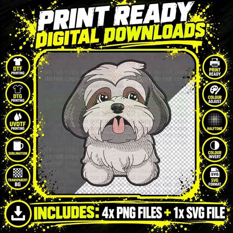 Shih Tzu Fluffy White Dog with Beard T-Shirt Png SVG Digital Bundle