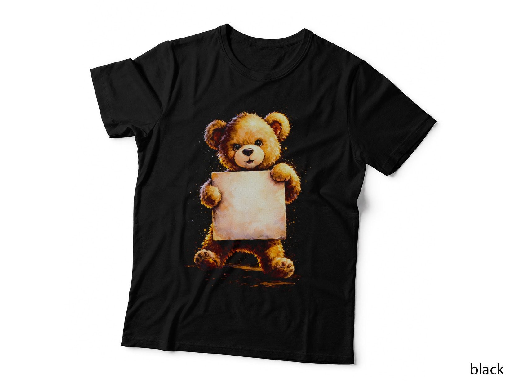 Sign Holding Teddy Bear T-Shirt, Halftone Cute Teddy Bear Graphic Tee
