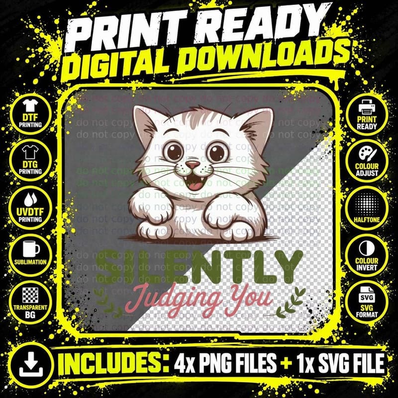 Silently Judging You Cat T-Shirt, Adorable Kitten Png SVG Digital Bundle