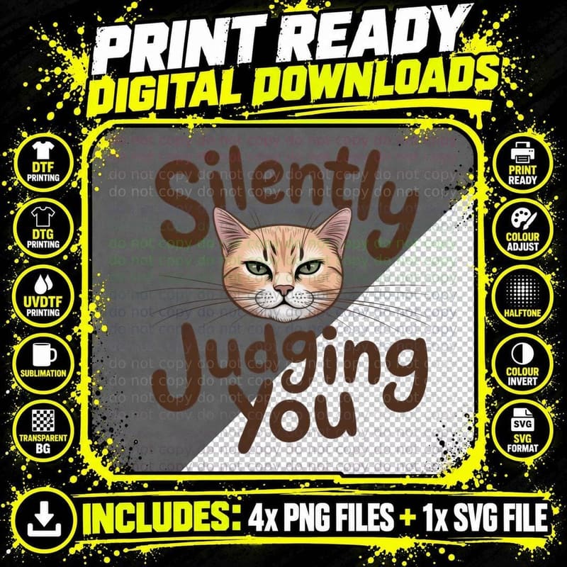 Silently Judging You Cat T-Shirt, Cat Face with Judging Png SVG Digital Bundle