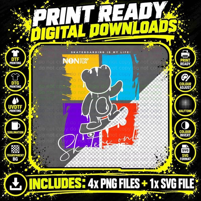 Skateboarding Is My Life Skaters Only Bear on Skateboard Png SVG Digital Bundle