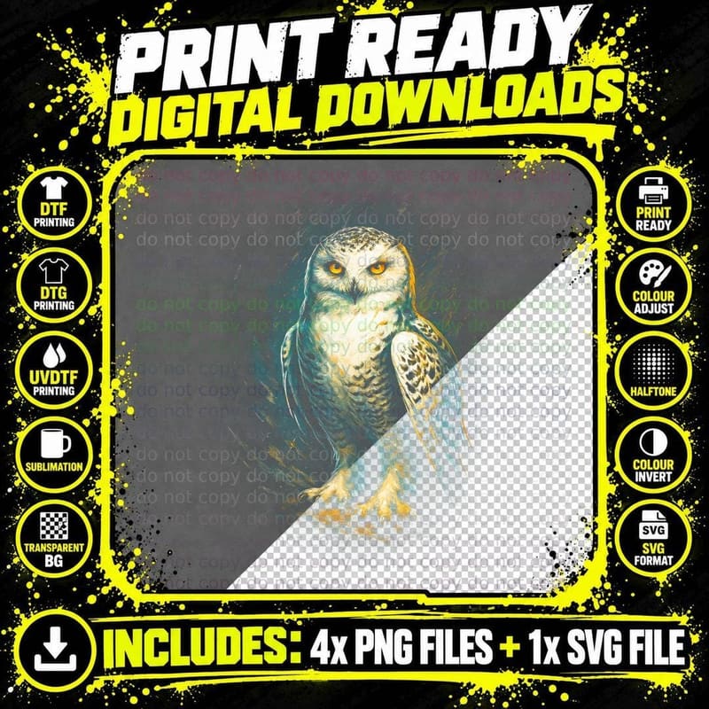 Snowy Owl T-Shirt, Halftone Snowy Owl Portrait Graphic Png SVG Digital Bundle