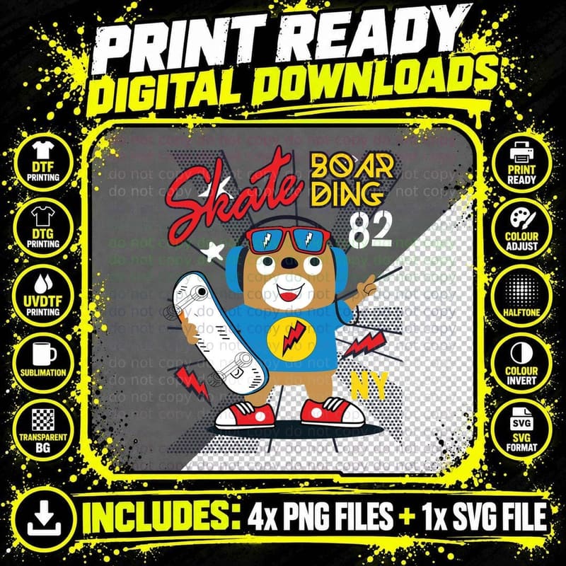 Soar Ding 82 Boaring Ny Cartoon Bear Skateboard Y2k Png SVG Digital Bundle