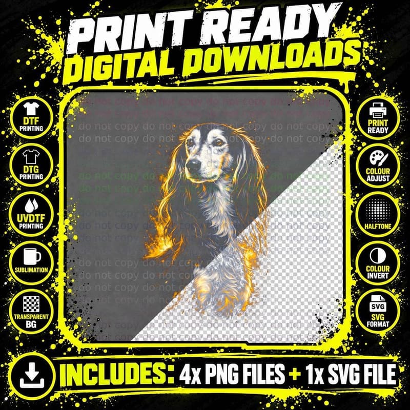 Springer Spaniel T-Shirt, Halftone Neon Fire Spaniel Png SVG Digital Bundle