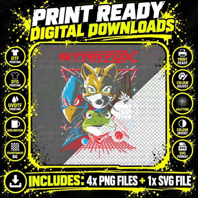 Star Fox Starfox Retro Synthwave Grid Four Character Png SVG Digital Bundle