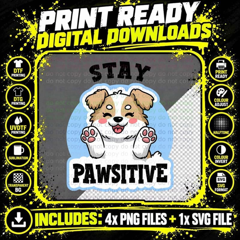Stay Pawsitive Boho Floral Quote T-Shirt Png SVG Digital Bundle