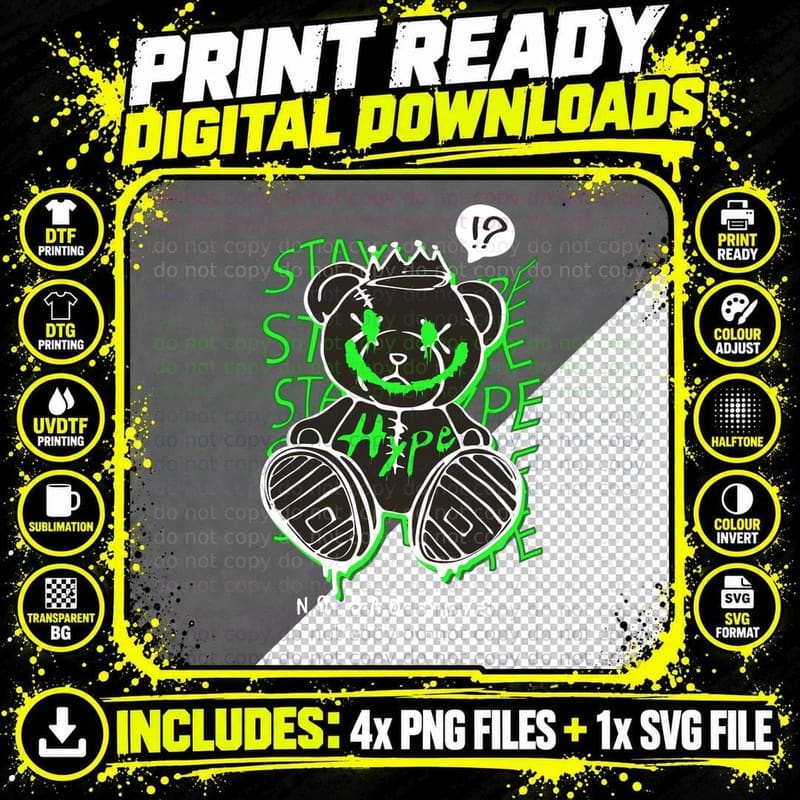 Stay Stable No Bad Days Feel Good Now Green Neon Bear Png SVG Digital Bundle