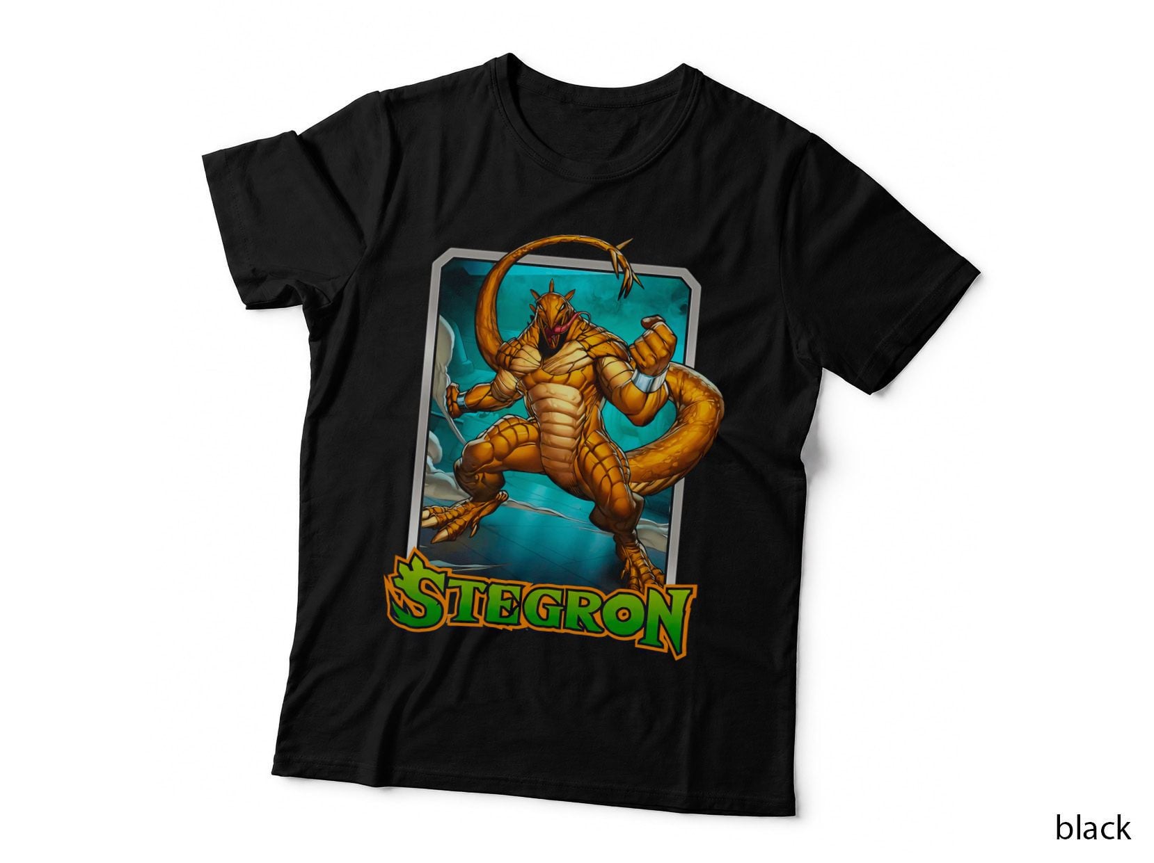 Stegron Dinosaur Halftone Orange Turquoise Creature Monster T-Shirt
