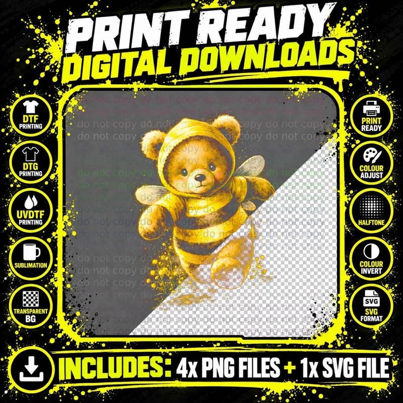 Striped Suit Honey Bear T-Shirt, Halftone Cute Teddy Png SVG Digital Bundle
