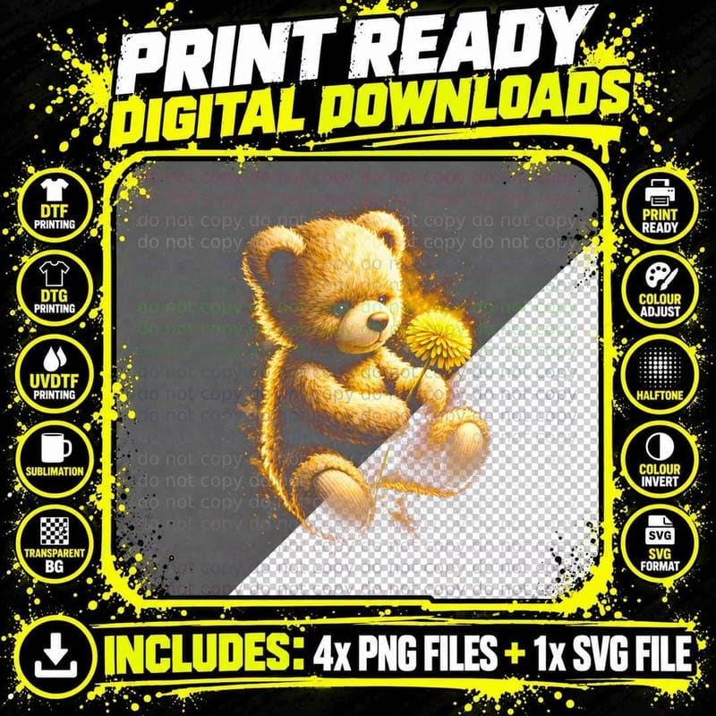 Sunflower Holding Teddy Bear T-Shirt Png SVG Digital Bundle