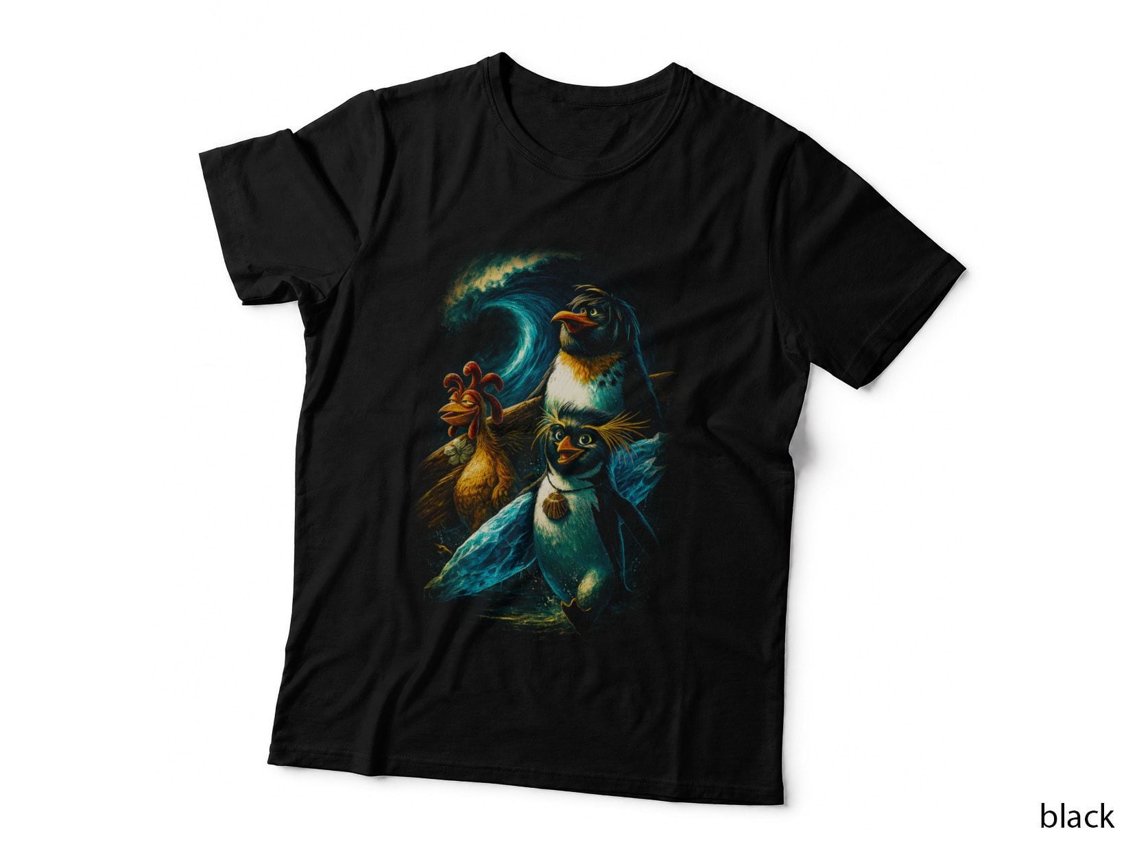 Surfing Birds Wave T-Shirt, Halftone Animated Ocean Graphic Tee