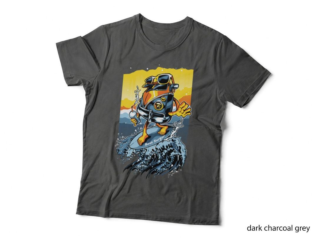 Surfing Dog Surfer Ocean Waves Van Retro T-Shirt