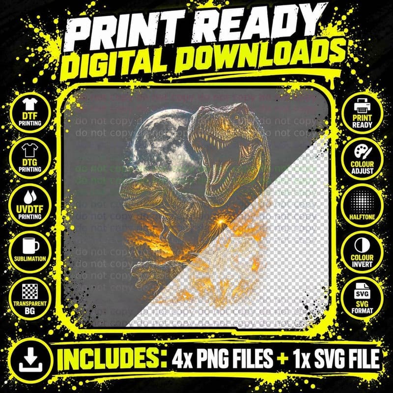 T-Rex Dinosaur Halftone T-Shirt, Prehistoric Reptile Png SVG Digital Bundle