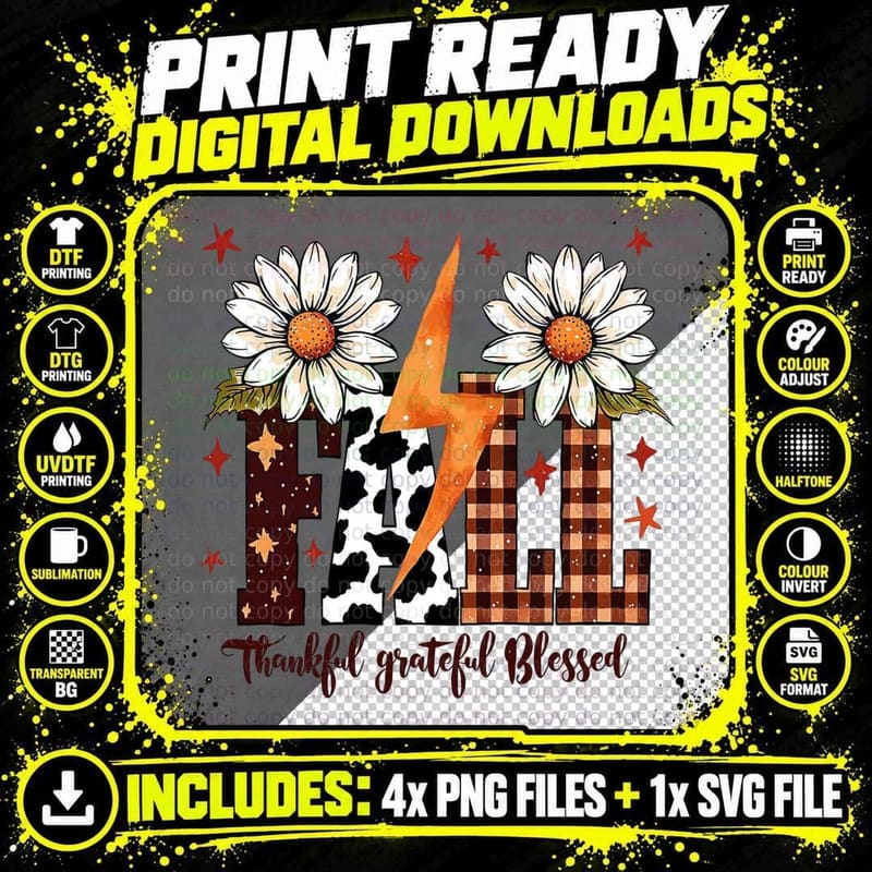 Thankful Grateful Blessed Fall T-Shirt Png SVG Digital Bundle