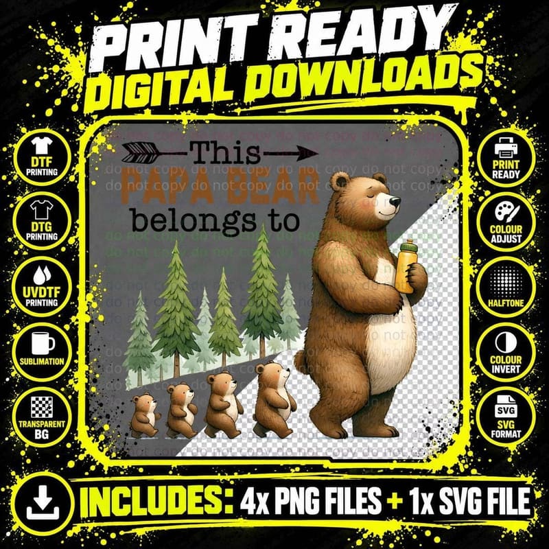 This Papa Bear Belongs to Fathers Day T-Shirt Png SVG Digital Bundle
