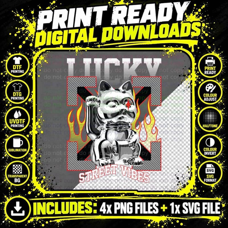 Ticky Lucky Street Vibes Established Mcmlxxxix Cat Png SVG Digital Bundle