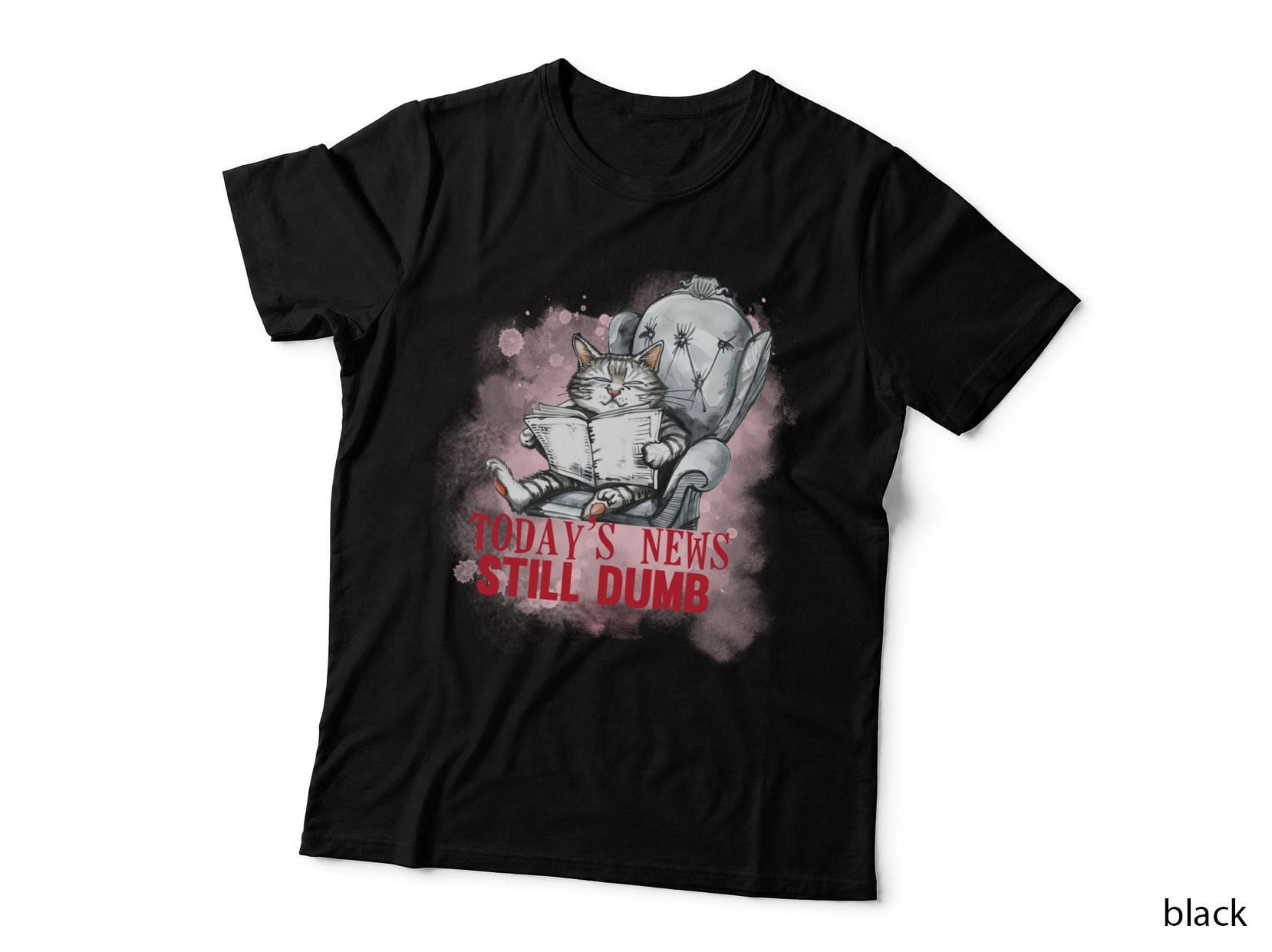 Today's News Still Dumb Cat T-Shirt, Cat Reading in Fancy Chair Graphic Tee