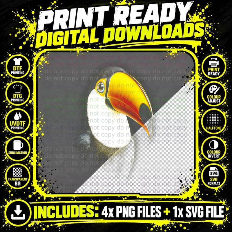 Toucan T-Shirt, Halftone Toucan Portrait Graphic Tee Png SVG Digital Bundle