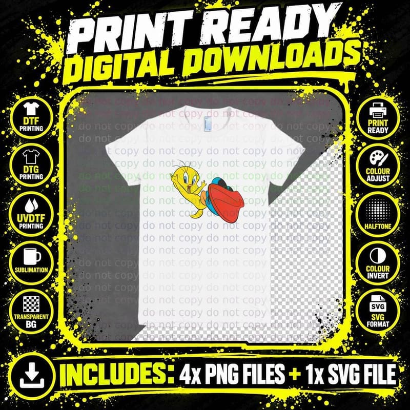 Tweety Bird Yellow Character Action Cartoon T-Shirt Png SVG Digital Bundle