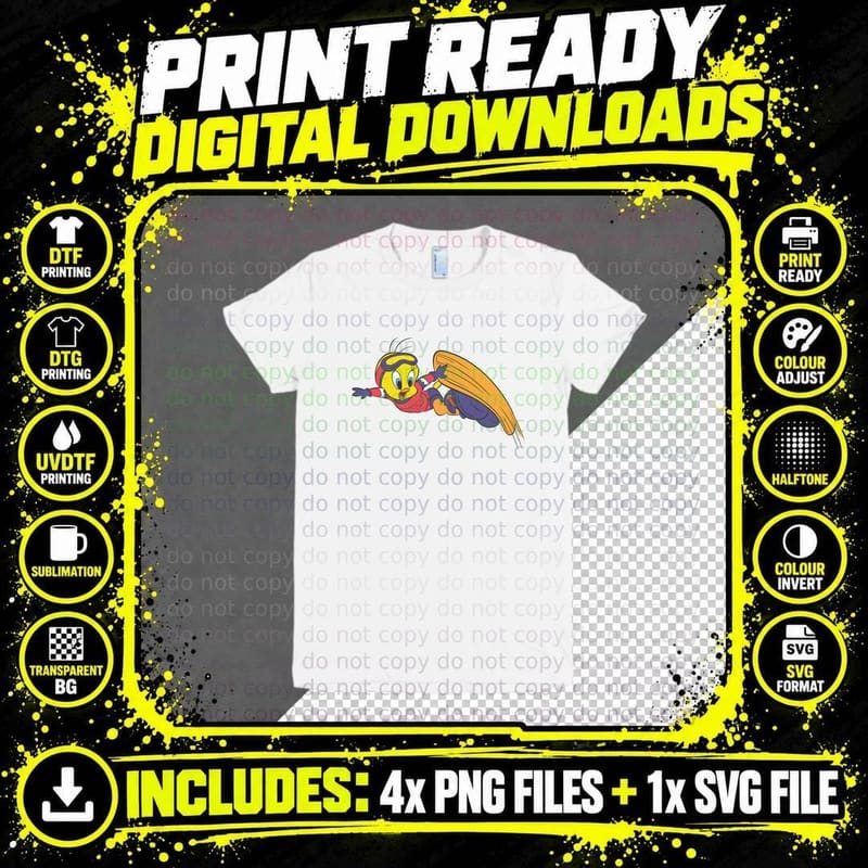 Tweety Bird Yellow Character Flying Action T-Shirt Png SVG Digital Bundle