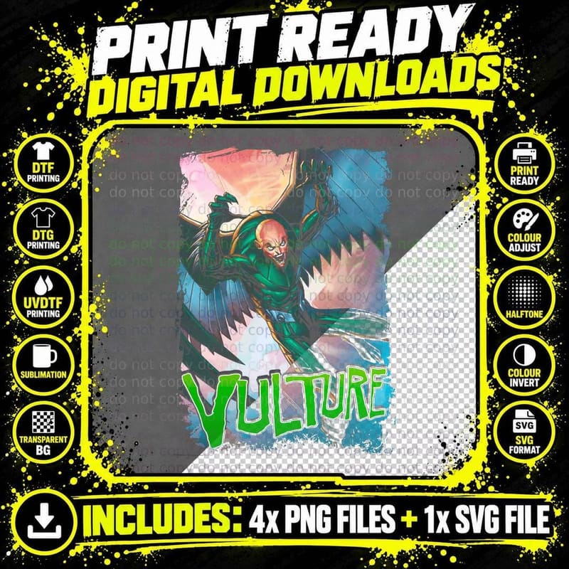 Vulture Green Red White Halftone Villain Bird-Themed Png SVG Digital Bundle