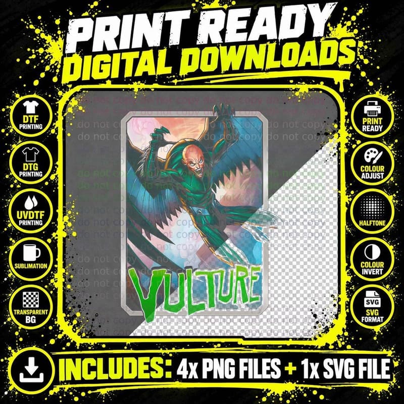 Vulture Halftone Green Teal Pink Winged Villain Bird Png SVG Digital Bundle