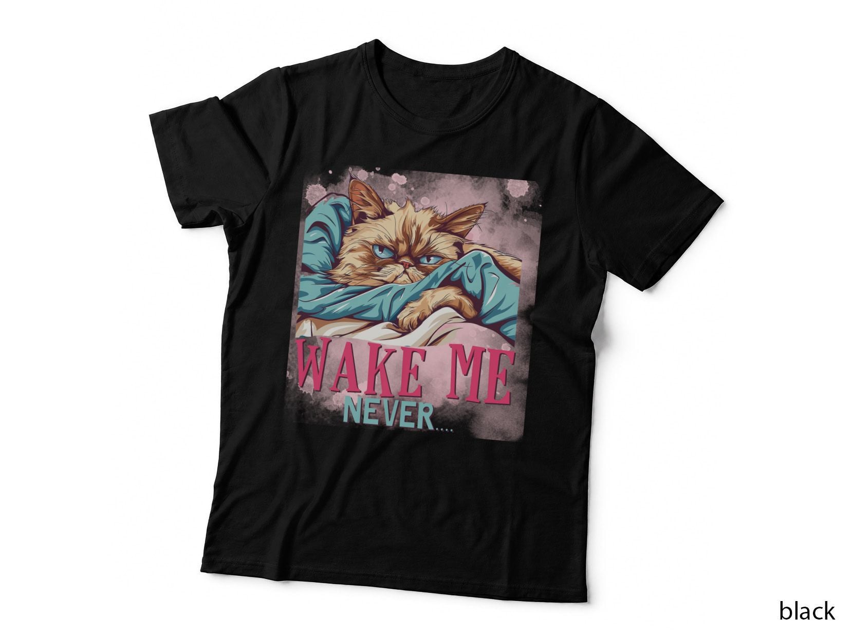 Wake Me Never... Cat T-Shirt, Sleepy Cat Under Blanket Graphic Tee