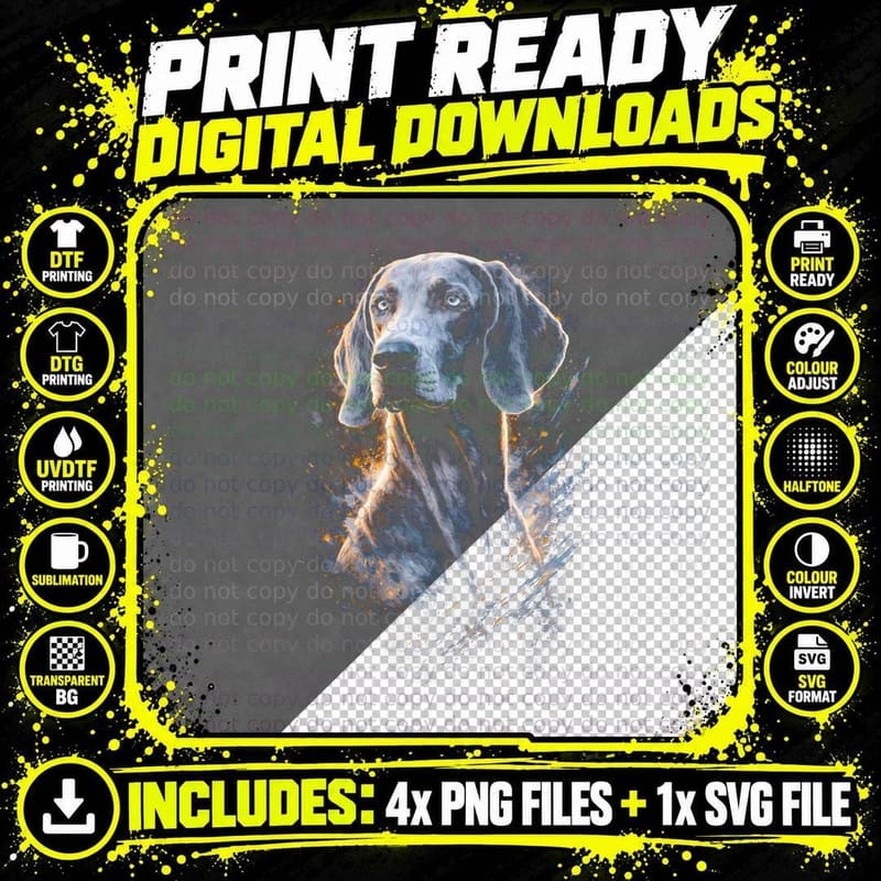 Weimaraner T-Shirt, Halftone Color Splash Weimaraner Png SVG Digital Bundle