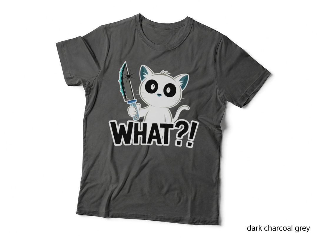 What ! Cat T-Shirt, Black Cat Holding Knife Graphic Tee, Cat Gift Shirt