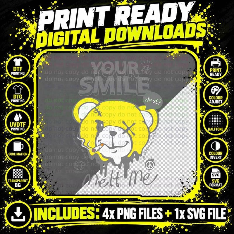 What Yellow Bear Confused Neon Streetwear T-Shirt Png SVG Digital Bundle