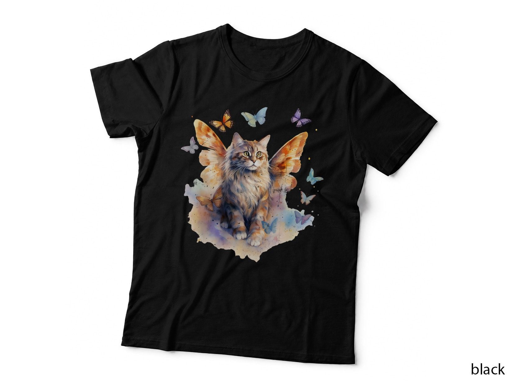 Whimsical Cat with Butterfly Wings Cat T-Shirt, Cat Graphic Tee, Cute Cat Shirt