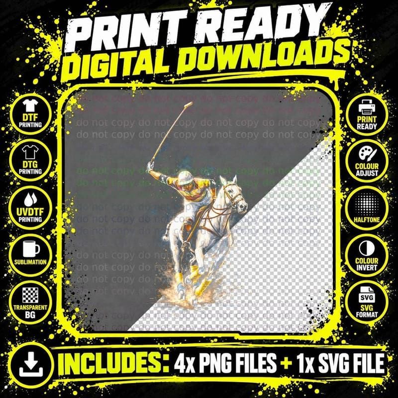 White Horse Polo T-Shirt, Halftone Old Money Luxury Png SVG Digital Bundle
