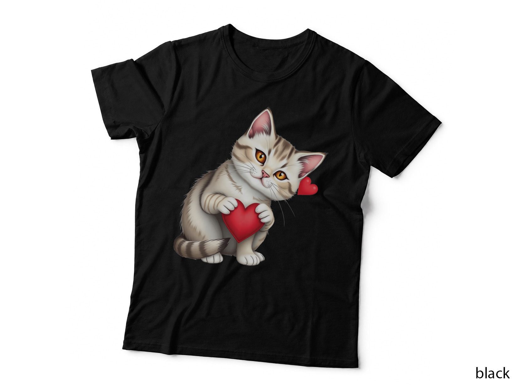 White Kitten Small Heart with Golden Eyes Holding Red T-Shirt