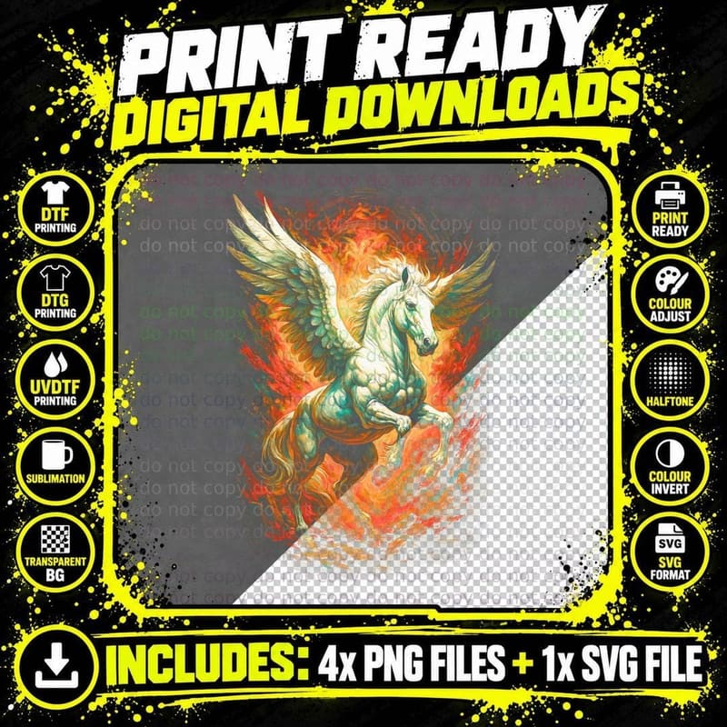 White Pegasus T-Shirt, Halftone Greek Winged Horse Png SVG Digital Bundle