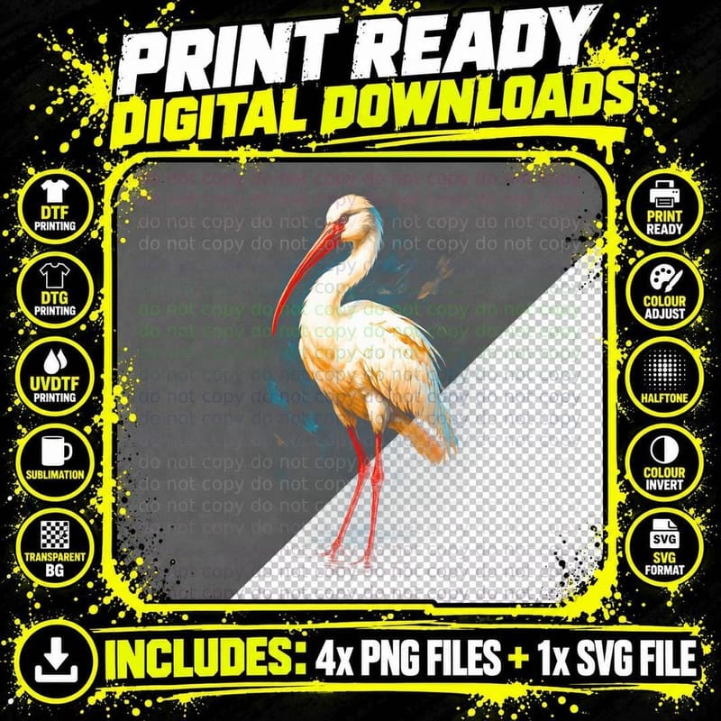 Whooping Crane T-Shirt, Halftone Elegant White Crane Png SVG Digital Bundle
