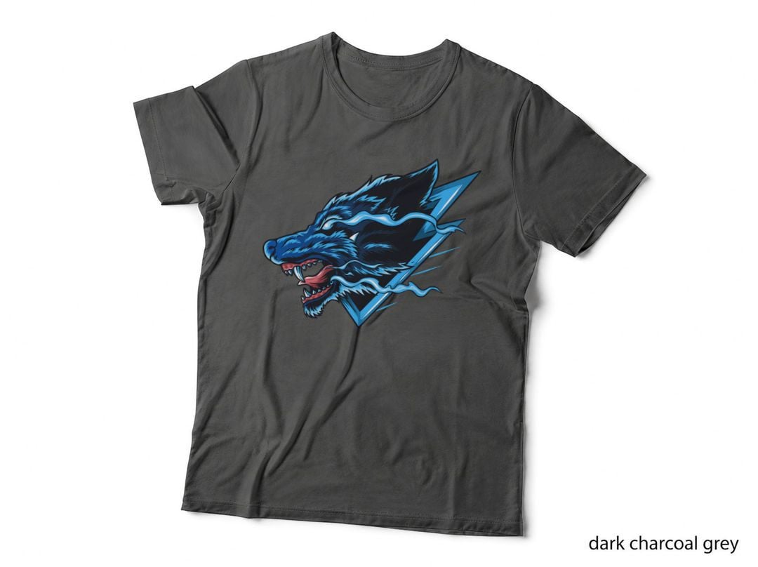 Wolf Beast Head Blue Snarling Creature Aggressive Angular Design T-Shirt