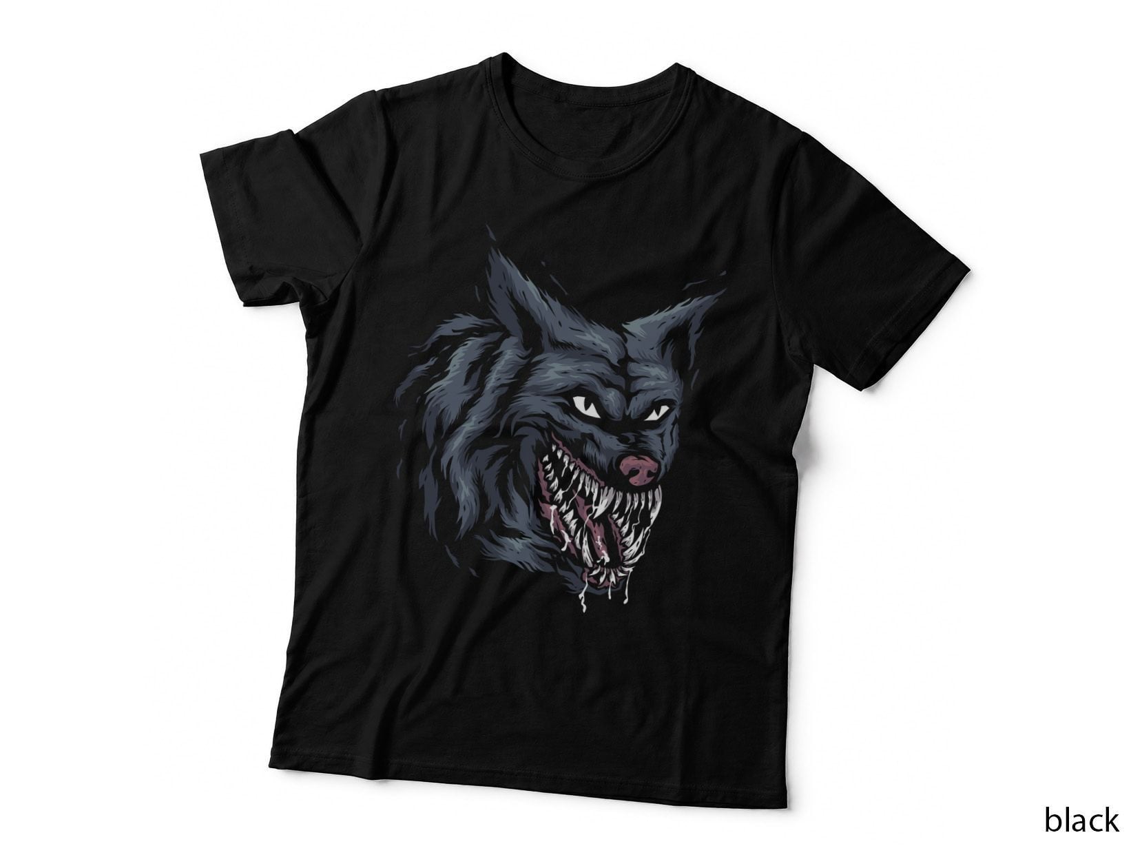 Wolf Demon Grey Fangs Mouth Dark T-Shirt