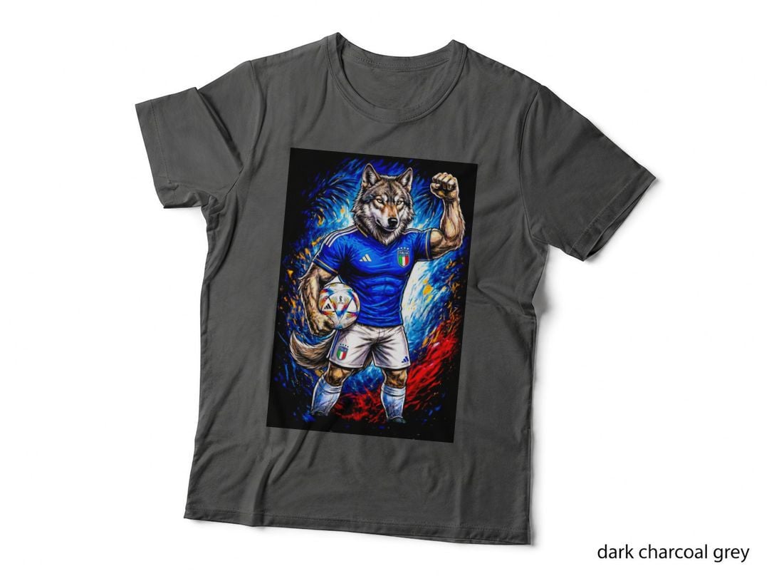 Wolf Grey Mascot Blue Italy Jersey Fist Raised Holding Ball T-Shirt