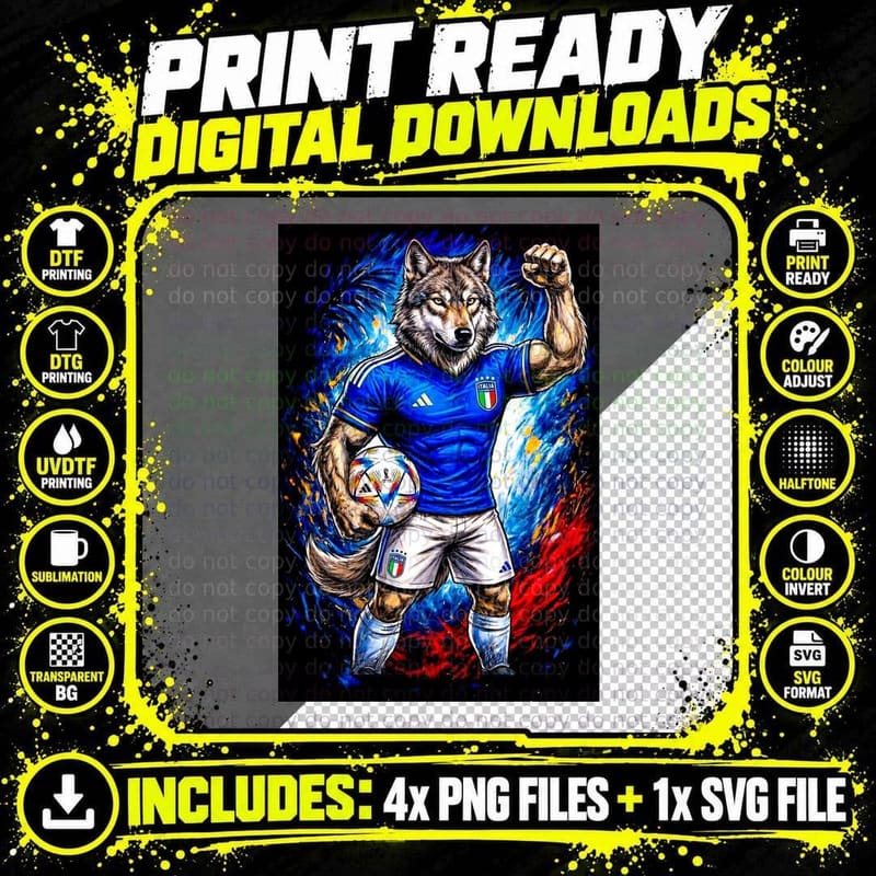 Wolf Grey Mascot Blue Italy Jersey Fist Raised Holding Png SVG Digital Bundle