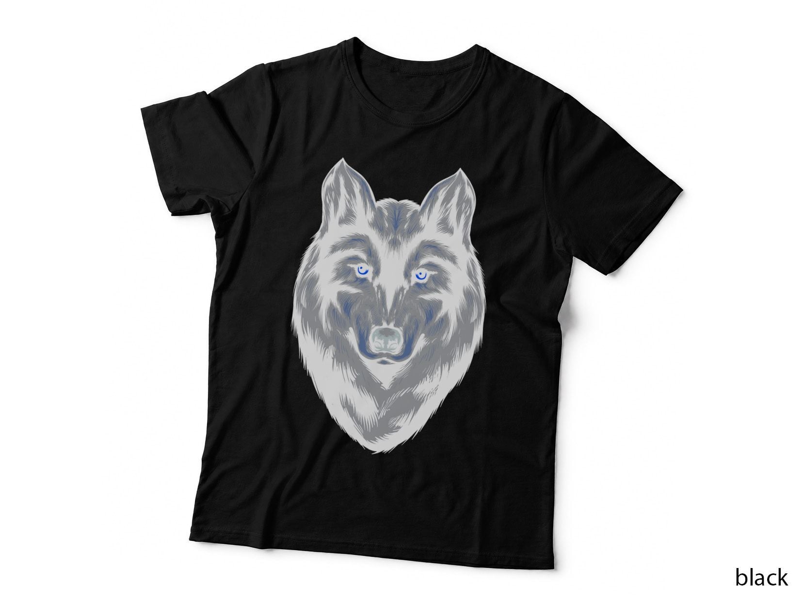 Wolf Head Realistic Black Yellow Tan T-Shirt