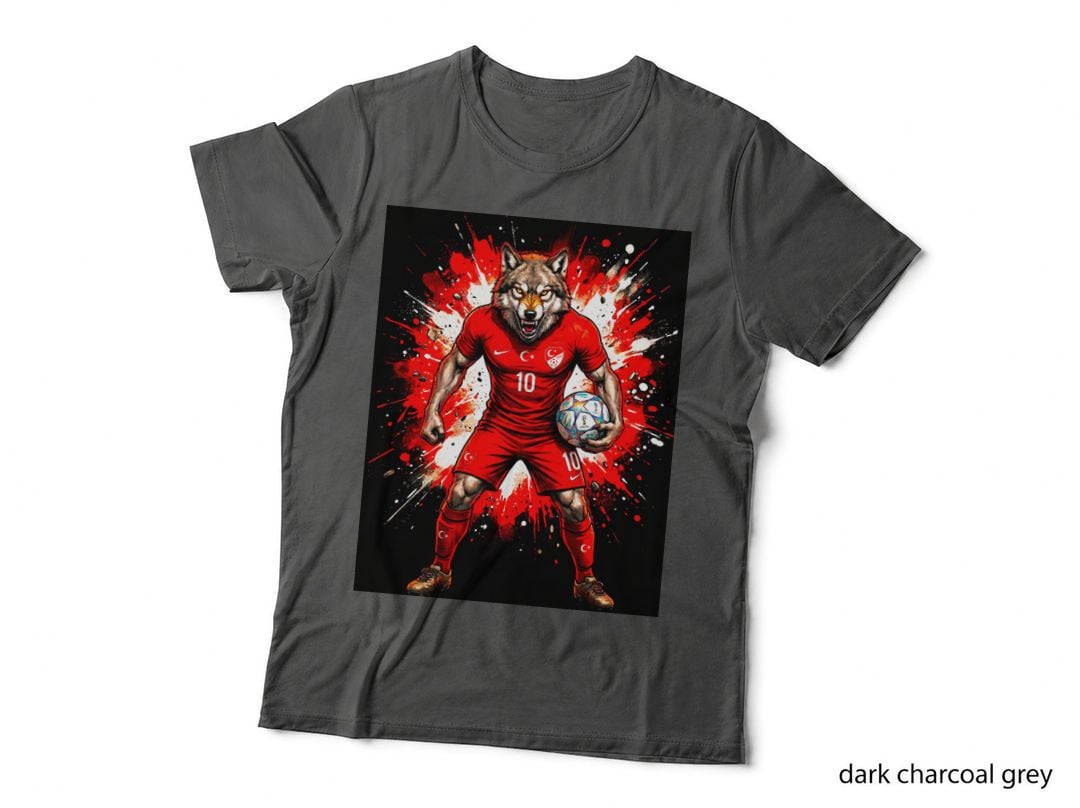 Wolf Headed Footballer Mascot Head Red Turkey Kit Number 10 Crescent T-Shirt