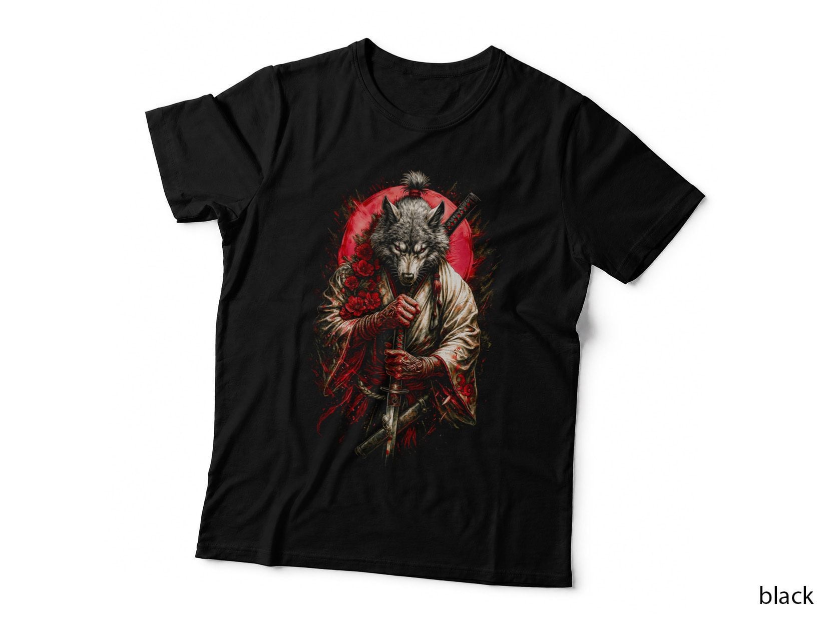 Wolf Samurai T-Shirt, Halftone Japanese Warrior Graphic Tee, Japanese Art Shirt